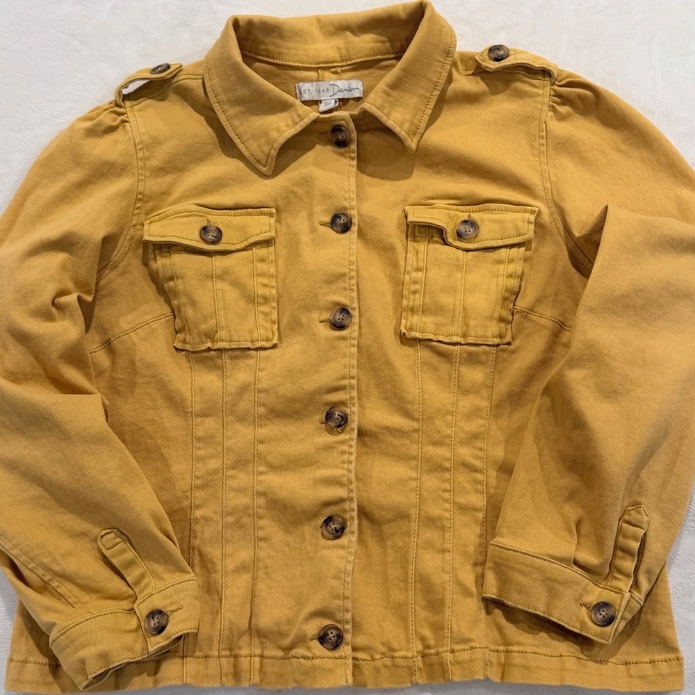 EST 1846 Denim Mustard Yellow Stretch Utility Jacket Women’s 18/20W - Picture 2 of 11